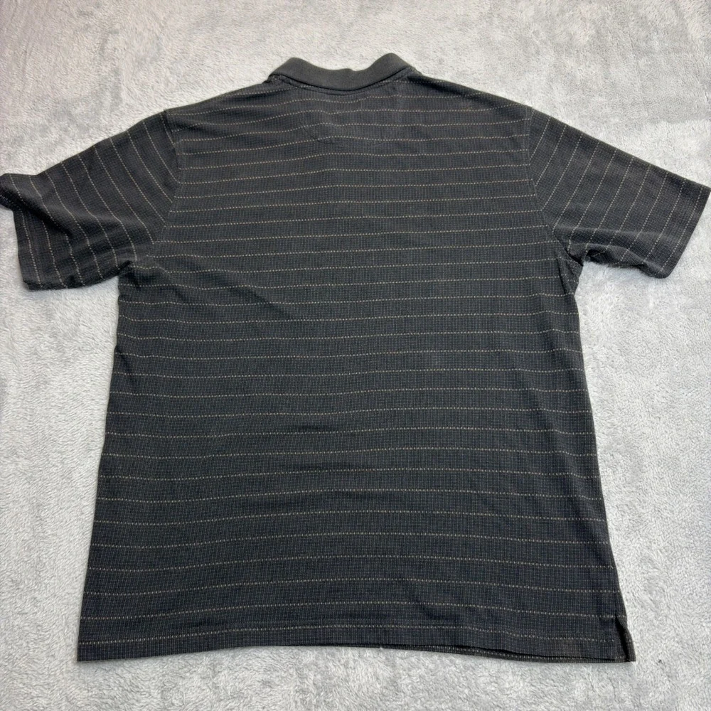 Arrow Polo Shirt Mens Large Gray Tan Striped Short Sleeve Textured Pocket Casual